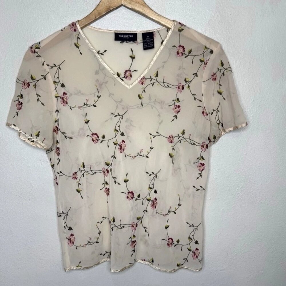 90s Y2K The Limited Sheer Top Women’s Medium Floral Embroidered Feminine Shirt
